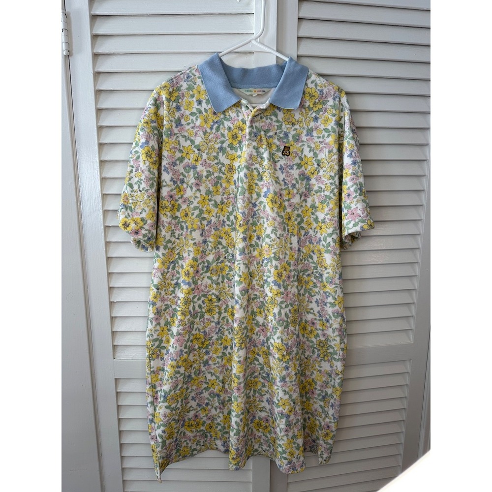Teddy Fresh Size L / XL Pastel Yellow Floral Terry Toweling Polo Shirt Dress